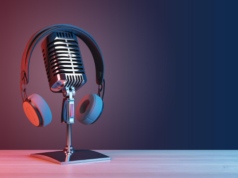 Podcast recording and broadcasting studio setup.