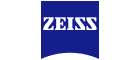 ZEISS logo with the brand name in bold white letters on a blue rectangular background.